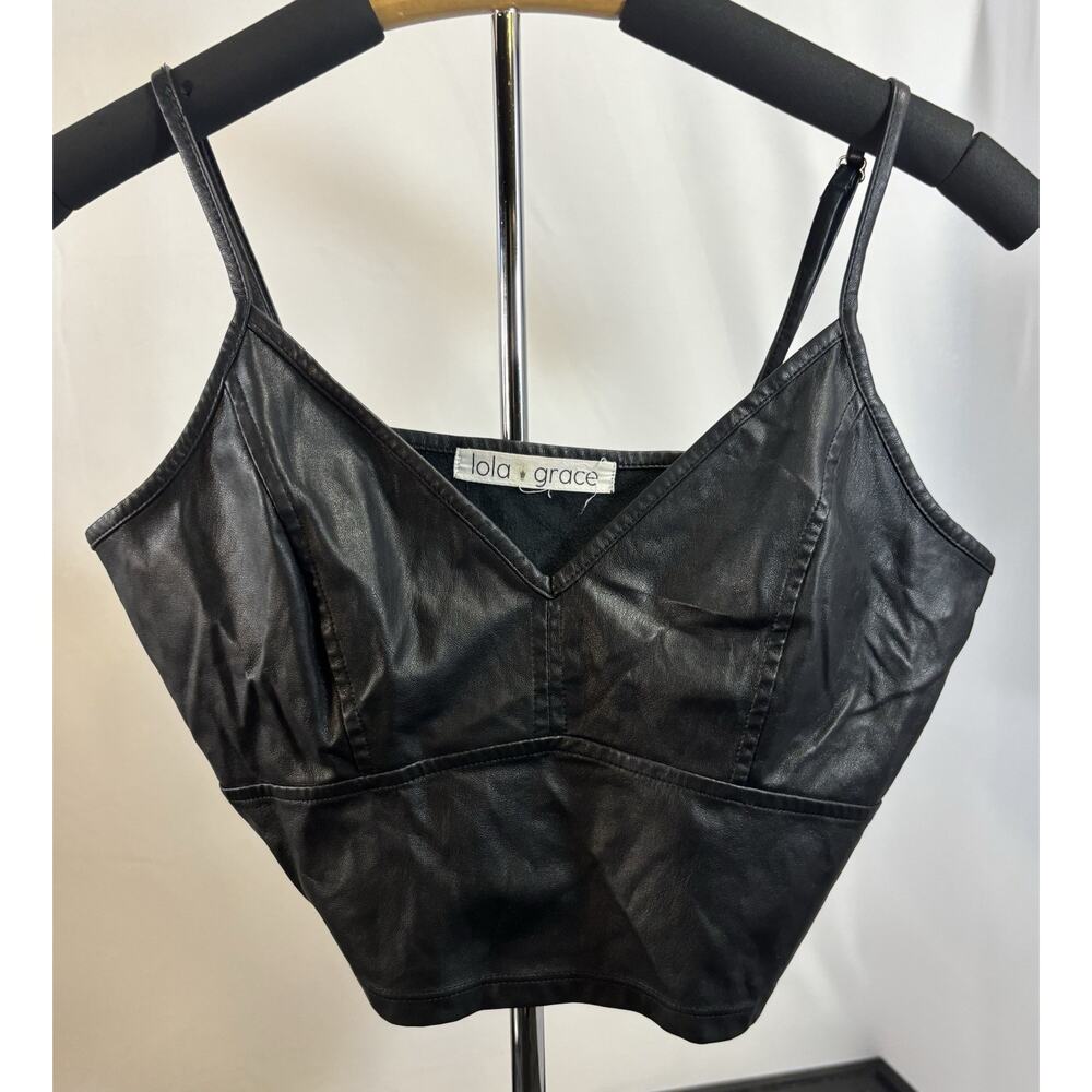 Black Faux Leather Crop Top Bustier Cami Y2K Club Festival S (see Photos 4 Fit)